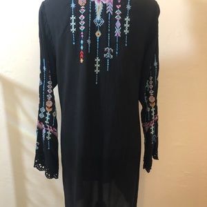 Johnny Was embroidered black dress
